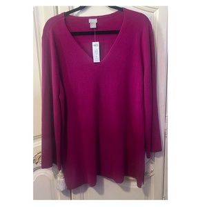 NWT. Chico's Fuchsia V-Neck Pullover Sweater. Chico's Size 3. Size 16 XL